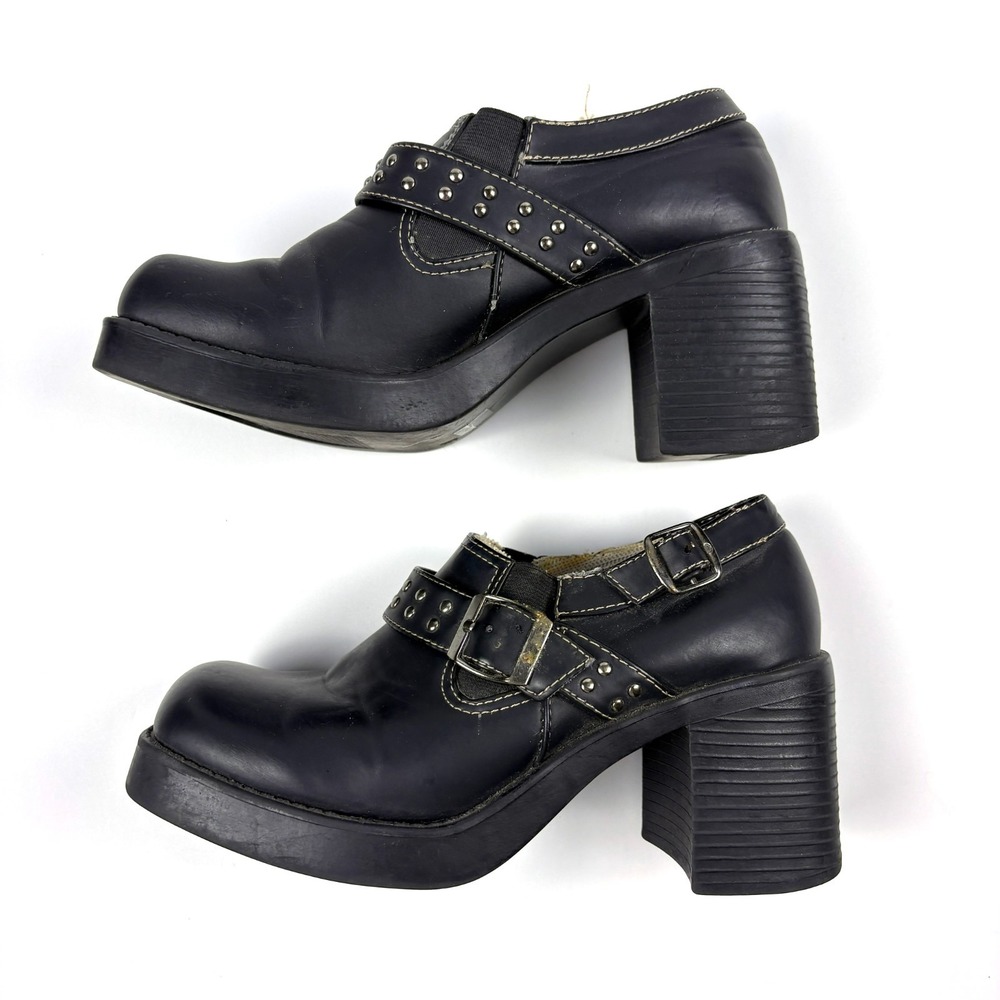 VTG 90s Y2k Rampage Chunky Platform Buckle Clogs Womens Sz 6.5 Black Goth Punk